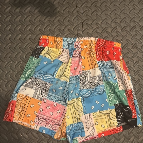 SHEIN‎ Womens Small Elastic Waist Bandana Print Red Orange Blue White Red Shorts - Picture 2 of 4